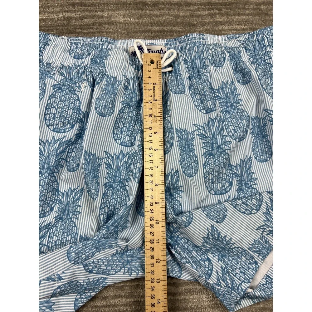 Trunks Surf & Swim Co Swim Trunks Mens XL Blue Pineapple Striped‎ Beach Shorts